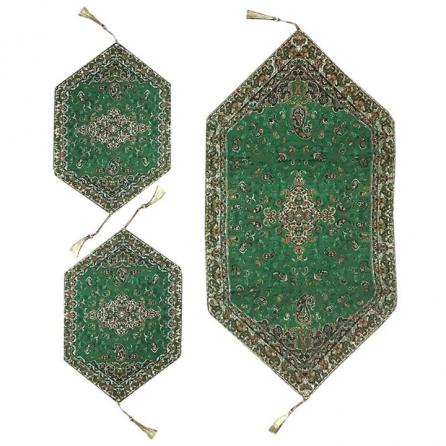 صادرات رومیزی ترمه ۳ تکه سبز